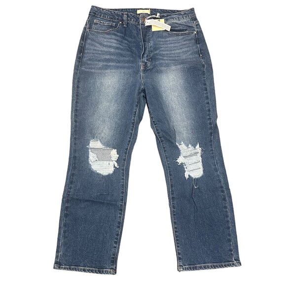 NWT tgla Womens Plus Size 2X Blue Jeans Button Fly Straight Leg Ankle High Rise - Picture 1 of 16